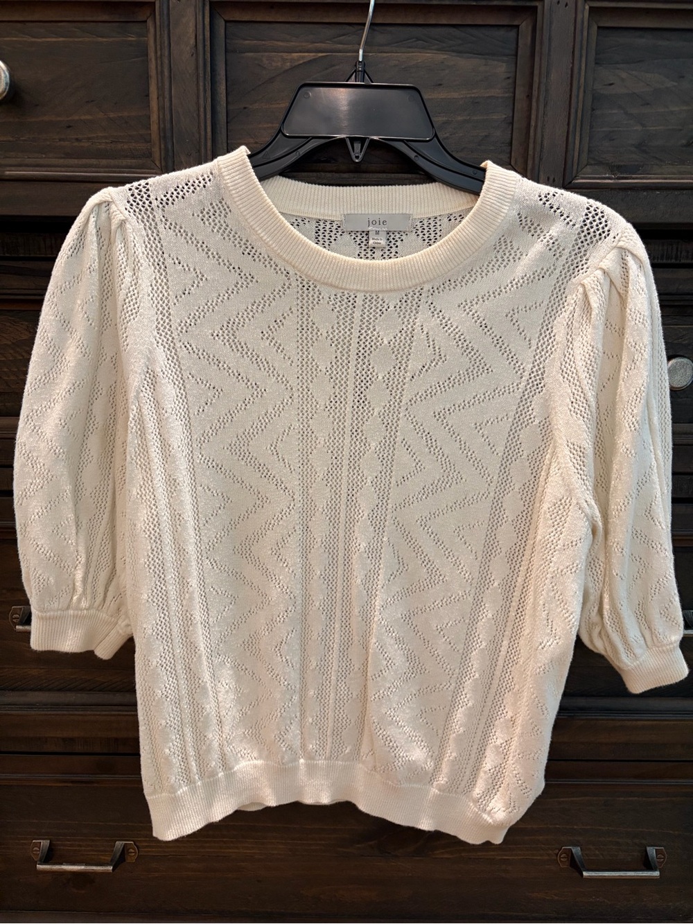 Joie Ivory Open-Knit Crewneck Short Sleeve Knit Top